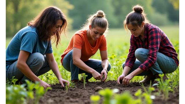 Volunteers planting native seedlings in a restored area.