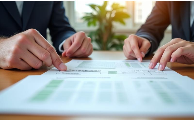 Small business owner reviewing environmental compliance checklists with a Zendroximafloria consultant (close-up of documents, friendly interaction, Texas setting)