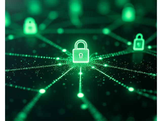 Secure data network illustration with encryption locks and protective barriers, representing Zendroximafloria's security practices