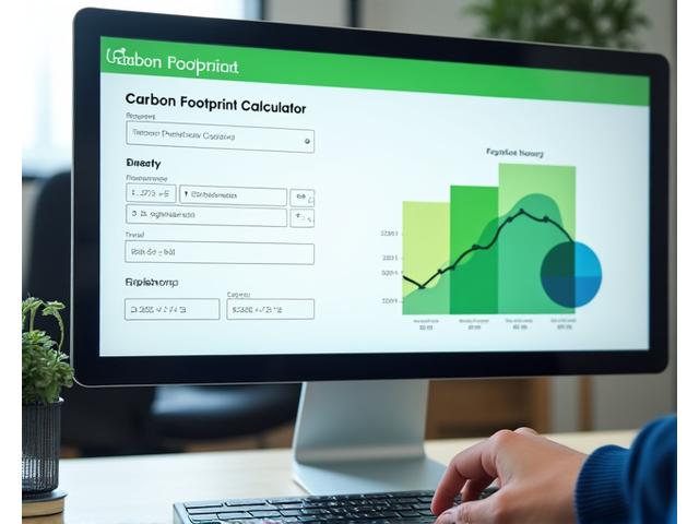 A computer screen displaying a carbon footprint calculator interface with input fields and a calculated emissions graph.