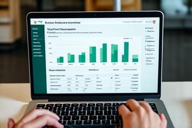 Data visualization showing a carbon footprint assessment with charts and graphs on a laptop screen.