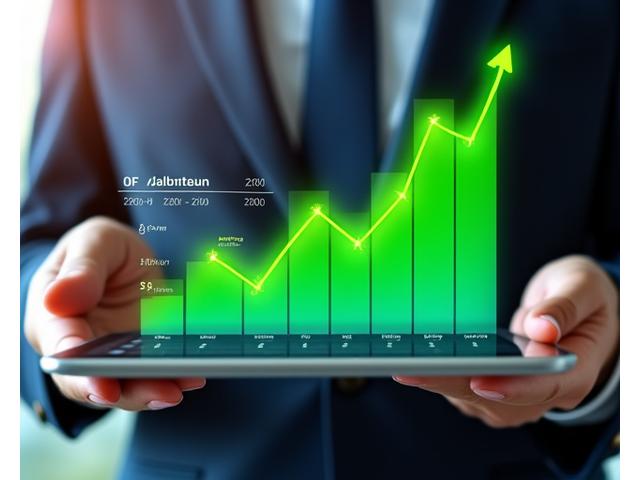 Tablet displaying a Return on Investment (ROI) graph with green upward trend for sustainability projects.