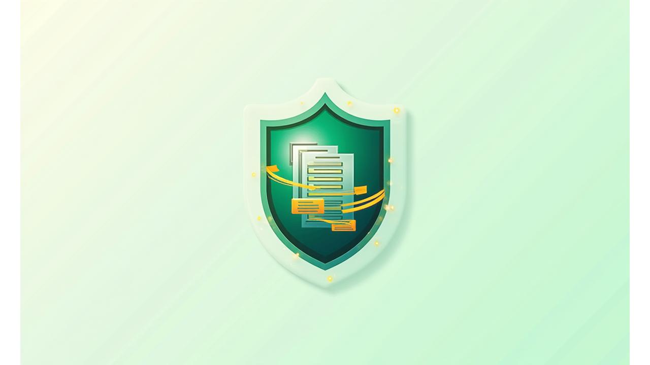 Stylized icon of a shield protecting digital documents, representing intellectual property and legal protection