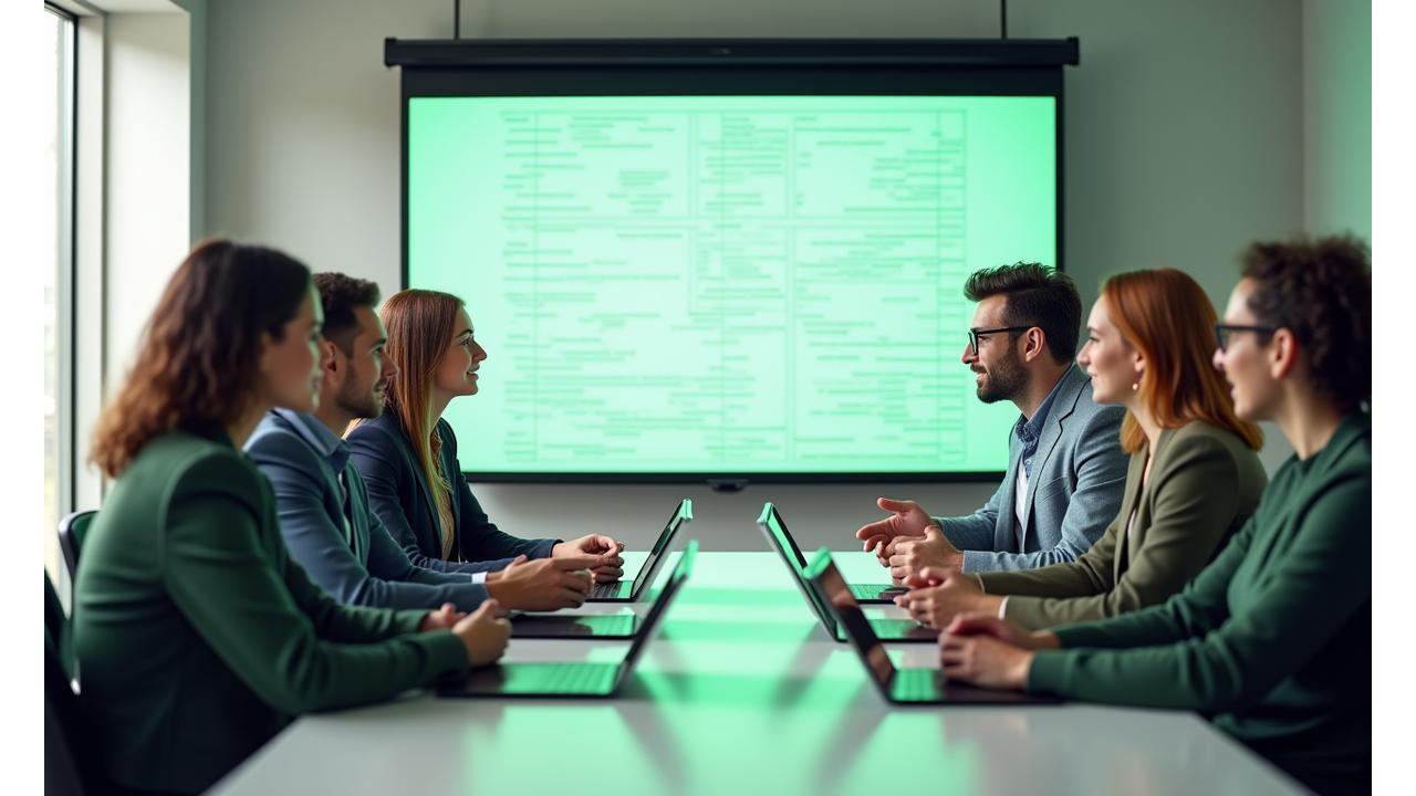 Diverse group of professionals reviewing a digital document, symbolizing a clear and comprehensive agreement