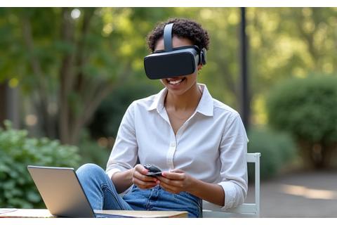 A person setting up a mobile VR headset in a remote setting, demonstrating mobile VR solutions for flexible training delivery.